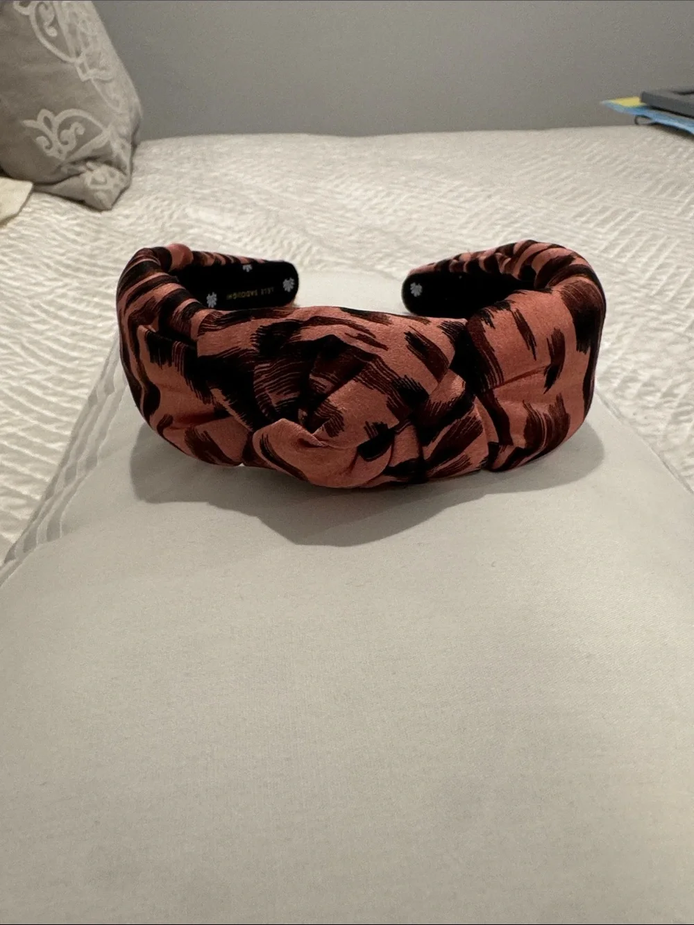 Lele Sadoughi Pink and Black Printed Padded Headband with dust bag